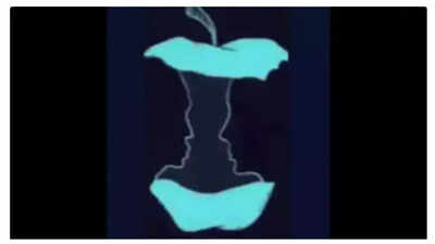 A visual puzzle showing an apple core or two faces.