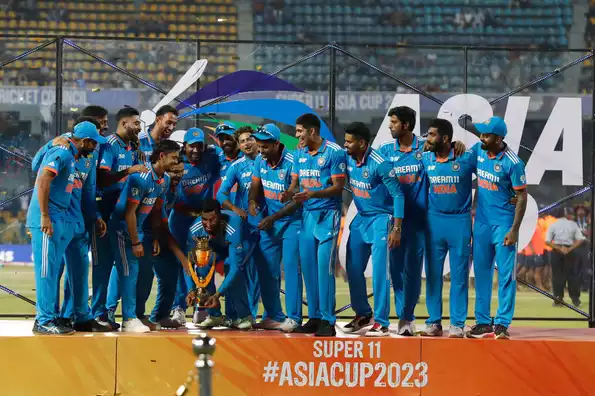 India celebrates their victory in the previous Asia Cup edition in 2023.